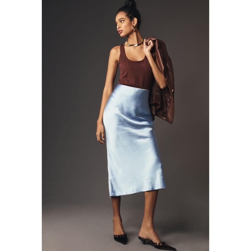 Mare Mare x Anthropologie Twofer Tank Dress XXS Brown Blue Knit Satin Midi